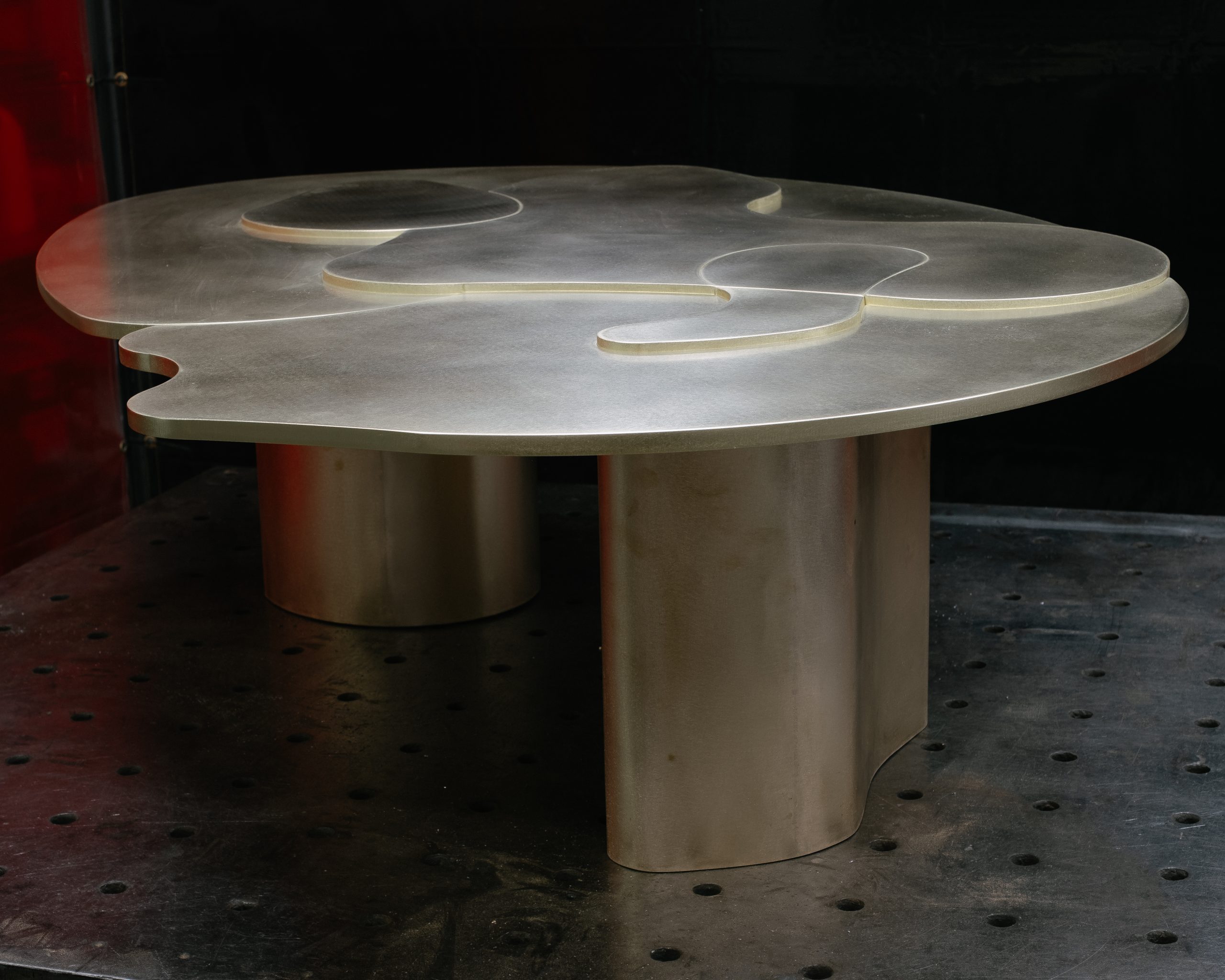 The assembled Terralis coffee table in the workshop before patination.